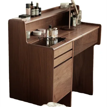 Xl Модерен минималистичен маса за грим в спалнята, маса за съхранение, маса от скандинавския черен орех, с чекмеджета