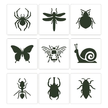 co231 9шт Шаблони за рисуване насекоми и животни 6 