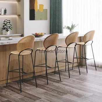 Бар стол от масивно дърво в скандинавски стил, мебели за дома, лесно луксозно кафене, столче за ресторант, дизайнерски стол с висока облегалка, висок бар стол