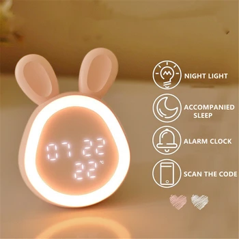 Будилник с сладък заек, USB зареждане, мини-умни led часовник с ночником, нощни електронни часовници за спални, настолни часовници за деца