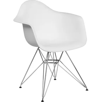 Бял пластмасов стол серия Alonza с хромирано основание, уютно кресло, стол за почивка, стол-трон