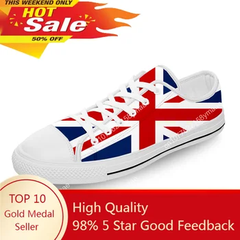 Великобритания Британския флаг Union Jack Бяла кърпа Модни парусиновая обувки с 3D принтом, нисък покрив, мъжки и женски леки, дишащи маратонки
