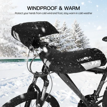 Велосипедни ръкавици, непромокаеми, ветроупорен, за студено време, ръкавици с един пръст за управление на планински велосипед с мека руното облицовка, Светлоотразителни ленти