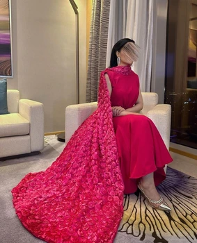 Вечерни рокли с 3D цветя, дъждобран Русалка 2023, модерни и елегантни рокли за бала с Дължина до щиколоток в арабски стил с високо воротом.