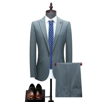 Висок клас (сако + панталон мъжки италиански стил е прост и елегантен модерен бизнес ежедневието на сватбен джентълменско костюм-двойка