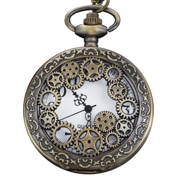 Високо качество на Цифрови кварцови часовници джоб с куха шестерней от бронз и са се превърнали в стил ретро с окачване на веригата за мъже и жени, Аксесоари