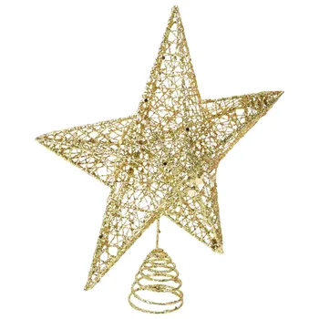 Върхът на коледната елха, желязна звезда с лъскава петолъчна звезда, украса на върха на дървото (злато)