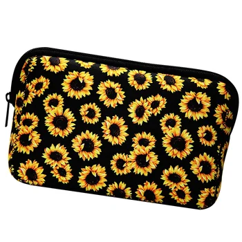 Гореща косметичка с цветен модел Kf-Sunflower, водоустойчива чанта от мека неопрен, чанта за съхранение в джоб, чанта за тоалетни принадлежности с принтом, молив случай