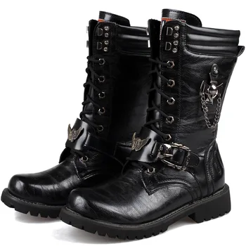 Горещи мъжки модни мотоциклетни ботуши до средата на прасците, dr. обувки във военната стил, готически колан, пънк-обувки, Мъжки обувки, ежедневни обувки са с високо берцем