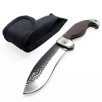 Дамасский уличен сгъваем нож от стомана острие и дървена дръжка, тактически джобни ножове за оцеляване, ловни ножове в найлонови обвивка