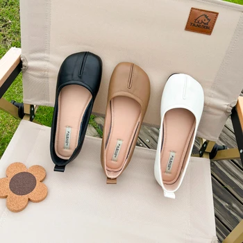 Дамски летни малки кожени обувки на една подметка, женски нескользящие обувки-боб, одношаговые бабини обувки на плоска подметка.