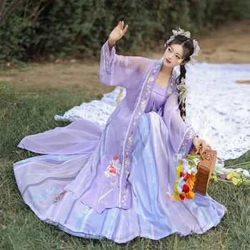 Дамски рокли WATER Hanfu Жилетка на талията в Традиционен китайски стил cosplay костюм Дрехи за момичета Древен Женски Лилаво