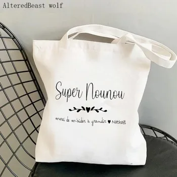 Дамски холщовая чанта през рамо Super Nounou Shopping Custom Bag Harajuku Shopping Bag Tote за влюбени Момичета и приятелки