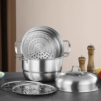 Двойна котела от неръждаема стомана с утолщением в 2/3 слой, тенджера за супа, подходяща за всички видове кухненски печки, Специална двойна котела, инструменти за приготвяне на храна