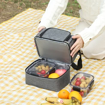 Двупластова самозалепваща чанта, преносима чанта за обяд с голям капацитет, водоустойчив изолирано чанта за вечеря през рамо с регулируема каишка