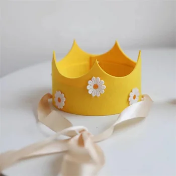 Детска Короната на рождения Ден на Маргаритка Жълто-Розово Цвете шапка 3-9 години на Детски душ Тема Семки шапки за рожден Ден