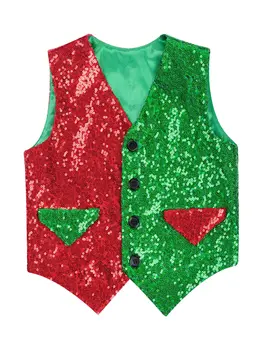 Детски цирк жилетка за момчета, върхове за Коледно парти, блестящи пайетки, яке с острия подолом, жилетка за хип-хоп джаз танци костюм