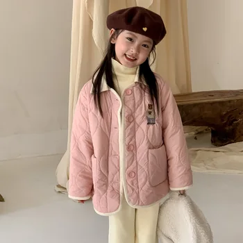 Детско есен памучни палто, детски памучен шнола с твърд диамант релефни, утолщенное топло памучни палто, однобортное палто 2023