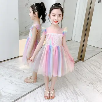 Дъга рокля за малки момичета на лятото, новите детски модни шифоновые рокли на принцеси за детски партита от 2 до 12 години на 11 Детски бальная облекло