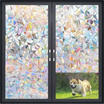 Дъгова прозорец филм за самотата, антиадгезивная 3D Статична стъклена фолио, винил за украса на прозорци с ефекта на дъгата, защита от ултравиолетови лъчи за дома