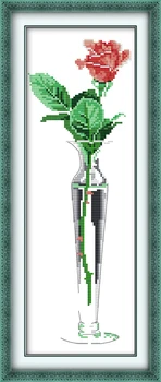 Дългата роза е комплект за бродерия на кръстат бод цвете 18-каратово злато 14 карата 11 карата брой печатни шевове върху платно бродерия САМ бродирани ръчно изработени