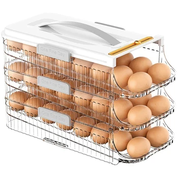 Държач за яйца в хладилника Контейнер за съхранение на яйца с дръжка органайзер за яйца с валяк за хладилник опаковка на яйца