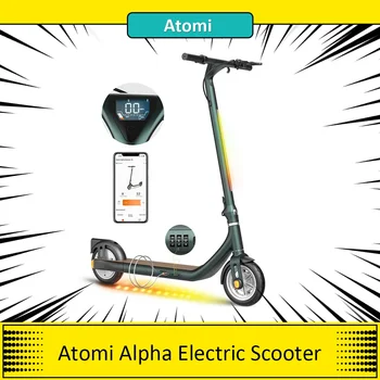Електрически скутер Atomi Alpha с 9-инчови гуми, Мотор с мощност 650 W, Батерия с капацитет от 10 Ah, Поддръжка на максимална скорост 25 км / ч, Управление на приложението