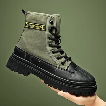 Есенно-зимни парусиновая обувки армейского зелен цвят, обувки Martin, Работни обувки с висок берцем, мъжки обувки 39