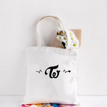 Естетика Дамски холщовая чанта Twice y2k Kpop Eco Shopping Bag, женствена чанта през рамо с голям капацитет, сгъваема чанта за пазаруване