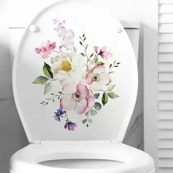 Етикети за тоалетна в банята Модерен минималистичен цветя модел, самозалепващи рисунки за украса на тоалетни стикери с пеперуди F0P1