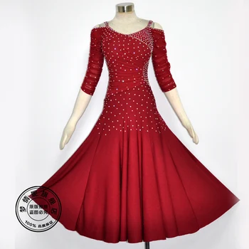 Жена Национално стандартно танцово рокля, съвременно танцово рокля, костюм за социални танци, украсени с диаманти, Топката танго, Фламенко, Валс D-0393