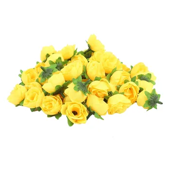 Жълти копринени тъкани на главата изкуствени рози за декорация, опаковки от 50 бр.