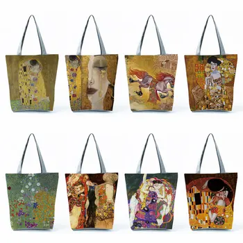 Индивидуални Чанти-Тоут От Полиестер С От Маслената Живопис За Жени На Diana Klimt Ladise Fashion Чанта С Голям Капацитет За Пазаруване
