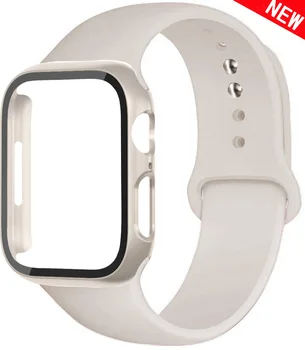 Калъф + Силикон Каишка За Apple Watch Band 44 мм 40 мм 45 мм 41 мм 44 мм, с пълен защитен калъф за КОМПЮТЪР + гривна iwatch series se 7 4 5 6 8 9