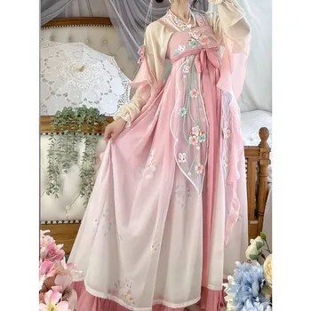Китайското рокля Hanfu Карнавальная фея Cosplay Рокля, Бродирана на Древния костюм Розова фея със Свободни ръкави и Елегантна Жена танцово рокля