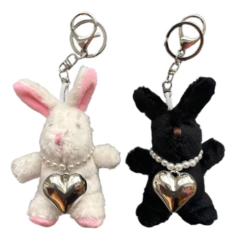 Ключодържател със заек, черно-бял ключодържател с окачване Bunnys Любов за момичета