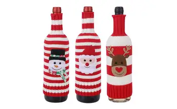 Коледен пуловер с капак за бутилки с вино, ръчно изработени, Сладък пуловер за бутилка вино във формата на Дядо коледа-Снежен, 3 предмет, украса за коледното парти, пуловер