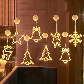 Коледна Издънка на Светлинни Прозорци Светлини Дядо Коледа Лосове Снежинки Камбанка Подвесная Лампа Стъклени Украси Коледна Декорация на дома