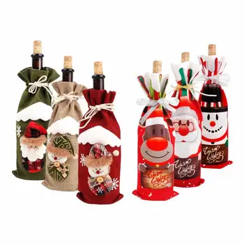 Коледна капачка за бутилка вино, тъкани торби за бутилки с Дядо Снеговиком, за коледното парти, декорация за масата за вечеря, Коледни подаръци