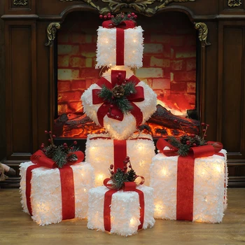 Коледна опаковъчна хартия с led светлина, бяла Флокированная Подарък кутия, украси за Коледната сцена