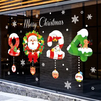 Коледна стикер на стената с двустранно модел на Коледен стикер на прозореца Стъклена стикер за новогодишна украса 2024 г.