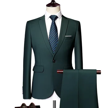Комплект мъжки официални костюми (яке + панталон) От две части, Монофонични Оборудвана смокинг, бизнес Бутик, Модни дрехи за мъже, комплект костюми