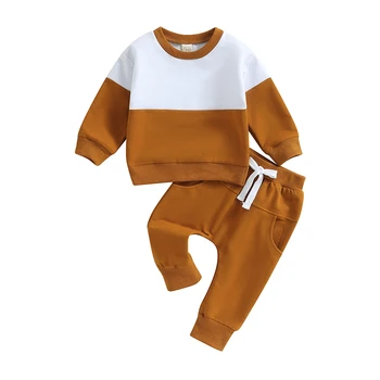 Комплекти дрехи от 2 теми за момчета в контрастен цвят, hoody с дълги ръкави и ластични панталони за есента на дрехи за деца