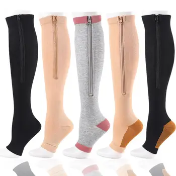 Компресия чорапи с цип Модни Дамски Мъжки Болкоуспокояващи Чорапогащи с цип За подпомагане на краката Knee Сокс Обикновена чорапи с отворени пръсти YSZ02