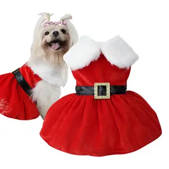 Костюм на Дядо Коледа за кучета Облекло за Коледното парти за кучета от злато кадифена тъкан, празничен костюм кученце за момичета, зимата рокля за кучета