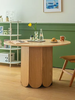 Кръгла маса за хранене от масивно дърво, творчески маса за хранене за дома японски интернет-знаменитост, кръгла маса, тип 