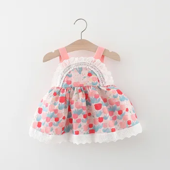 Летни детски дрехи Ново детско рокля Korean Wind с тюльпаном и малък заек, дантелено рокля-прашка в стил Лолита 