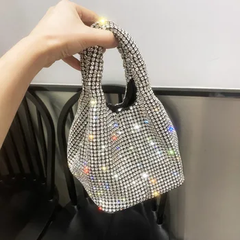 Луксозен Градиентный клатч ръчно изработени с кристали, чанта през рамо, портмонета и дамски чанти от блестящ кристал, Дизайнерски вечерни чанти-тоут