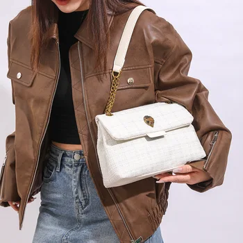 Луксозна дизайнерска дамска чанта, однотонная модерна чанта през рамо в ретро стил, чанта през рамо от вълна, материал, дамски чанти-тоут