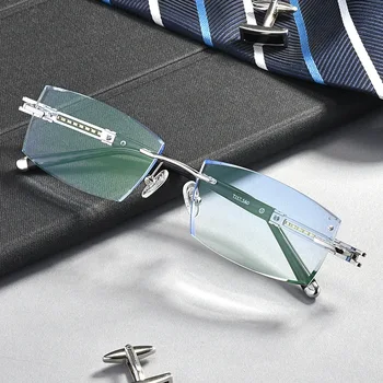 Луксозни бизнес очила без рамки, Мъжки слънчеви очила с защита от синя светлина, Късогледство, Далекогледство, Астигматизъм, Оптични рамки за очила по рецепта, точки 17